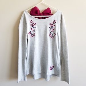 Girls Long Sleeve Floral Embroidered Bow Back Top